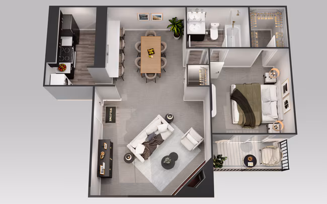 1 Bedroom 1 Bath 1071 floor plan